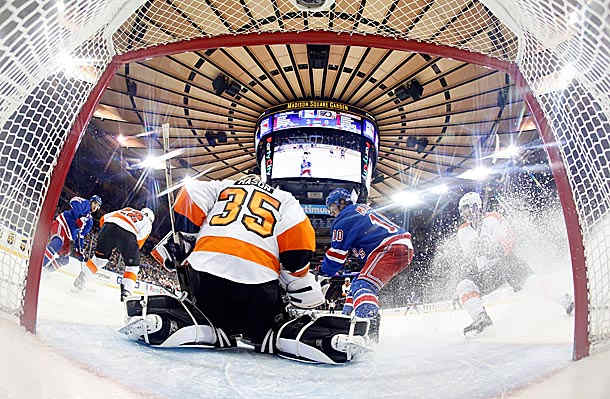 Goalie Steve Mason of the Philadelphia Flyers vs. the New York Rangers